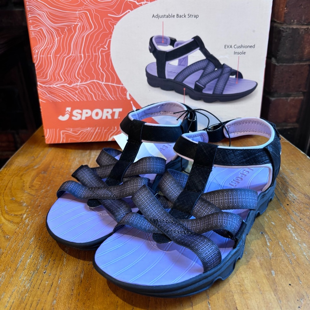 JSport womens Kaia strappy cushioned walking hiking sandals purple/black 7